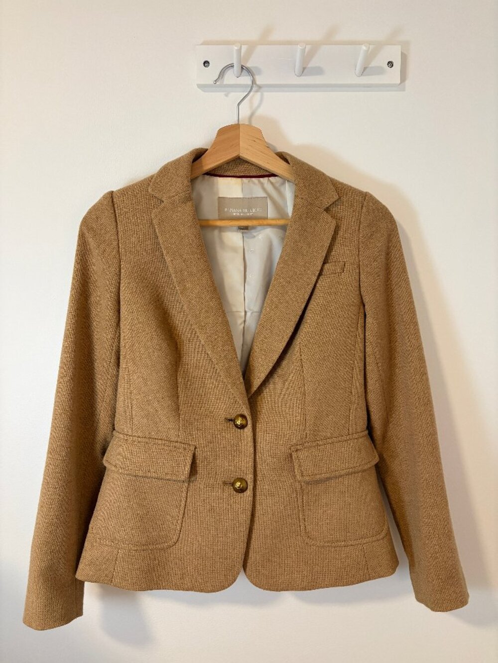 Banana Republic Camel Wool Blend Equestrian Blazer Petite 00P